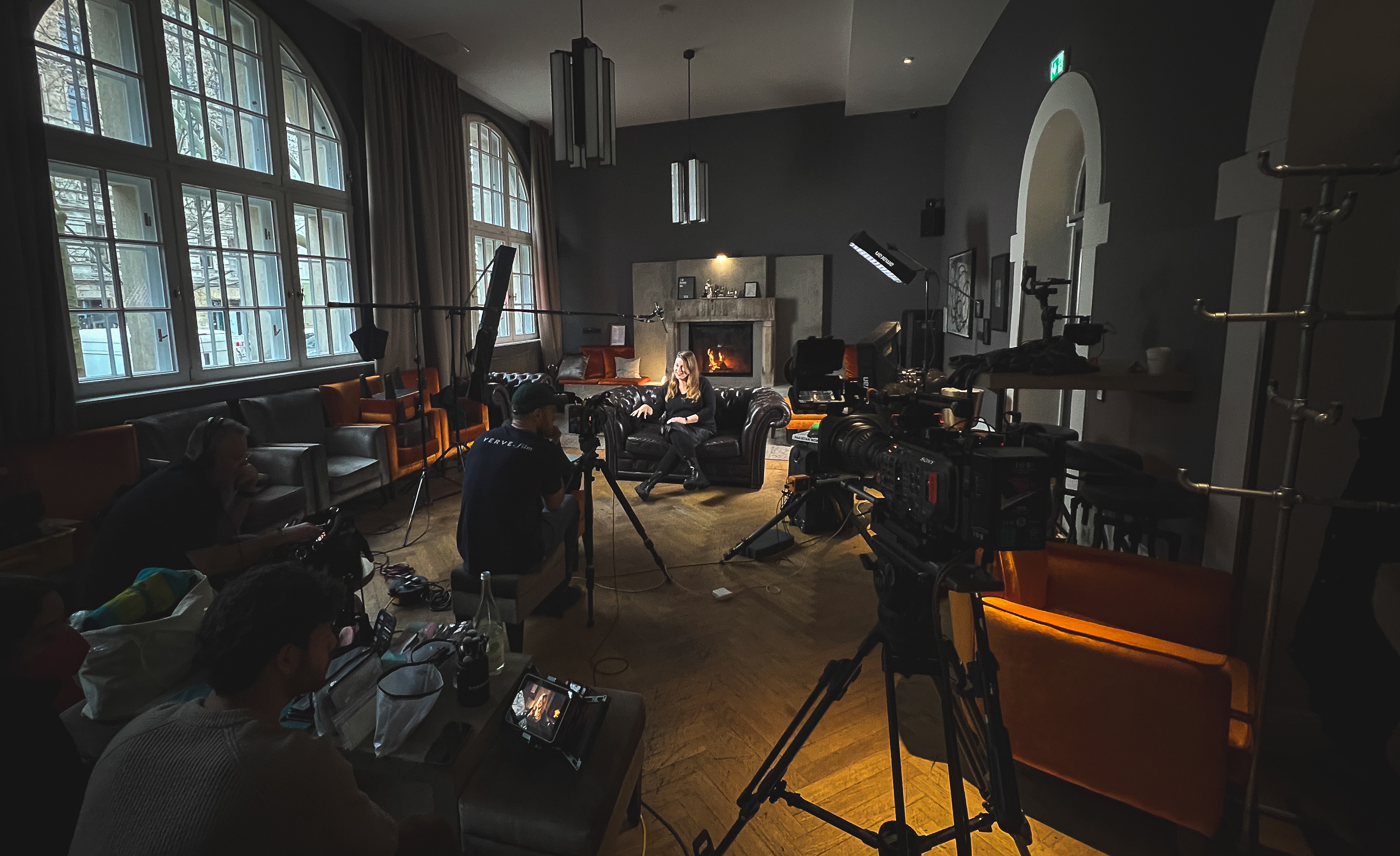 Filming a podcast